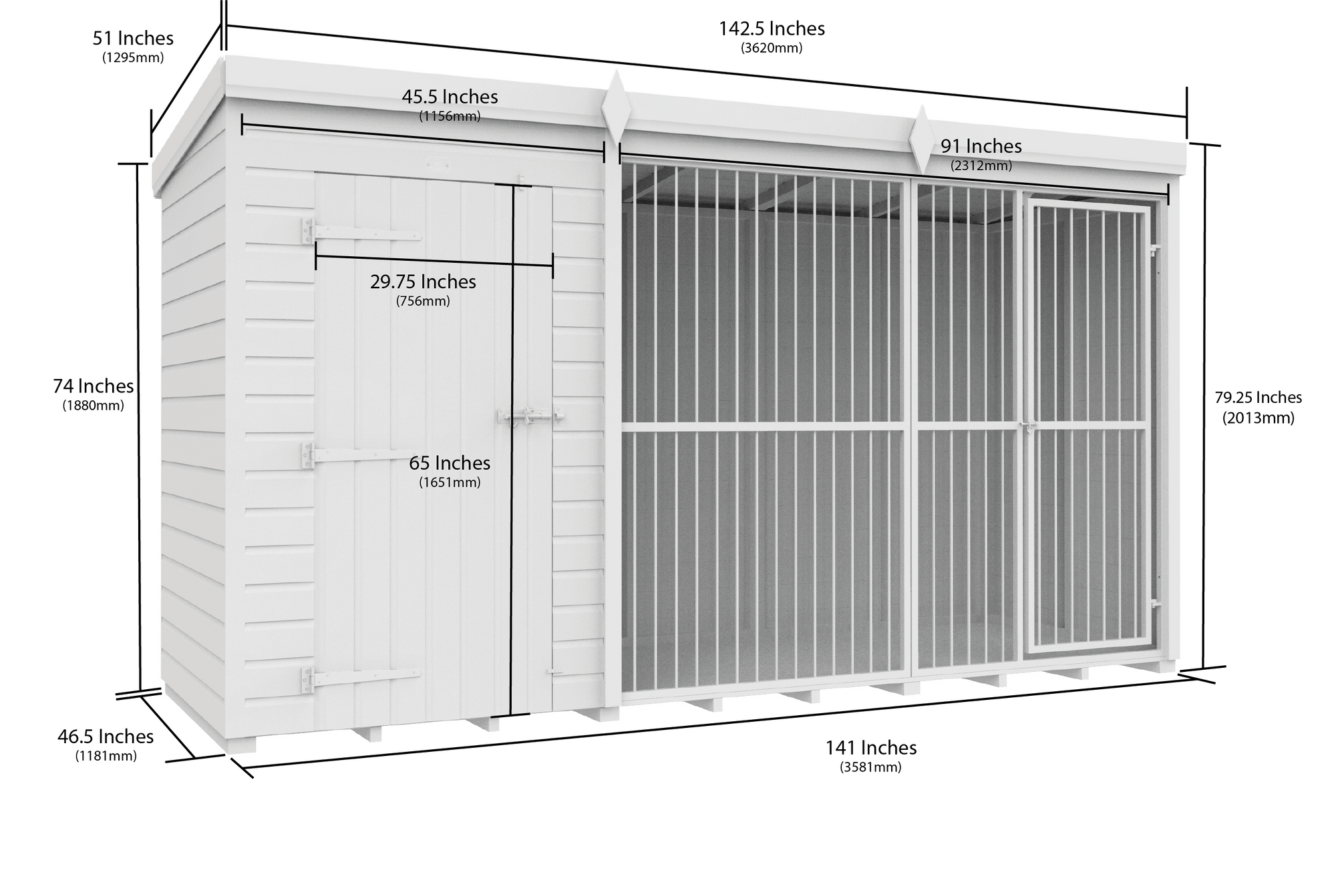 Elmstead Full Height Dog Kennel With Bars Dimensional Drawings