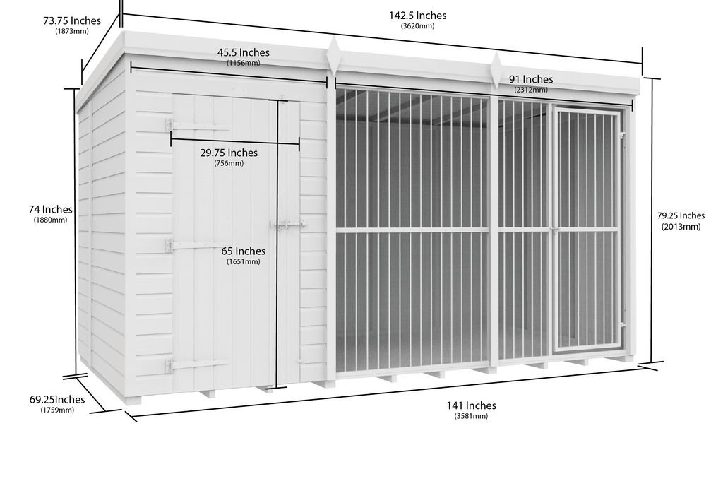 Elmstead Full Height Dog Kennel With Bars Dimensional Drawings