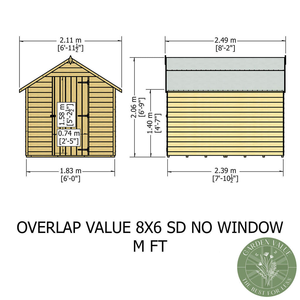 Shire Apex Dip Treated Overlap Garden Shed 8x6
