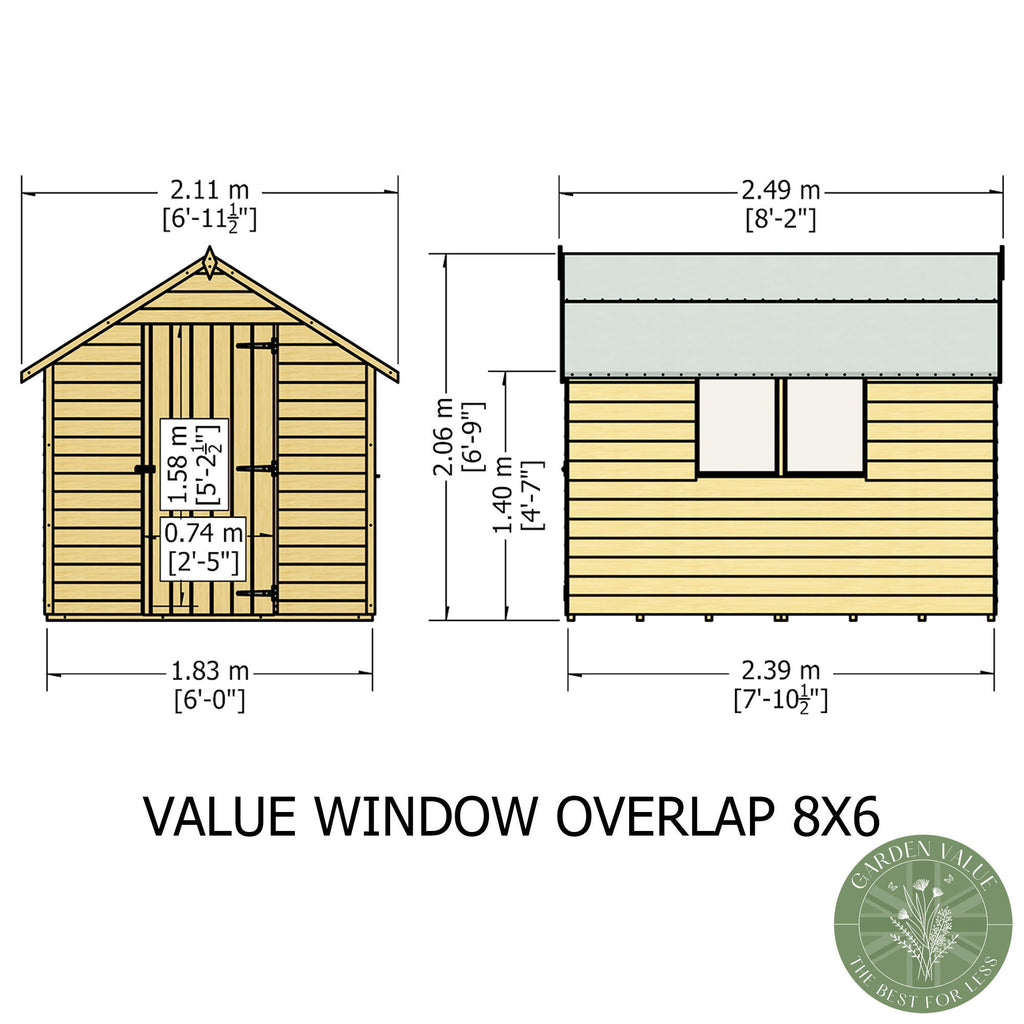 Shire Apex Dip Treated Overlap Garden Shed 8x6