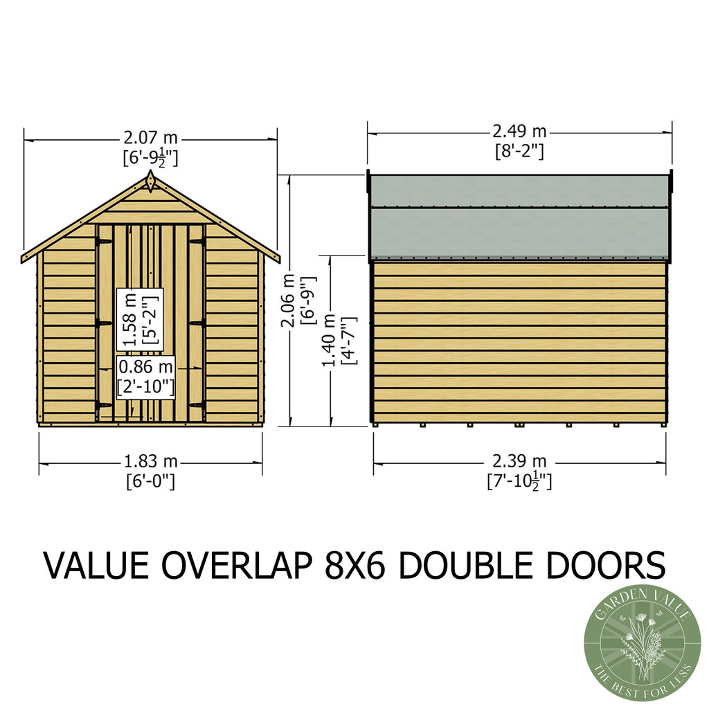 Shire Apex Dip Treated Overlap Garden Shed 8x6