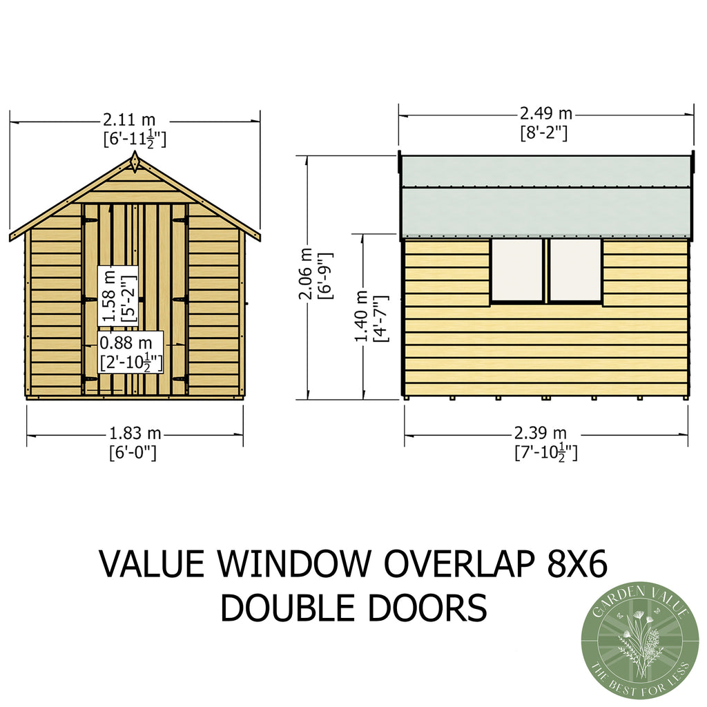 Shire Apex Dip Treated Overlap Garden Shed 8x6