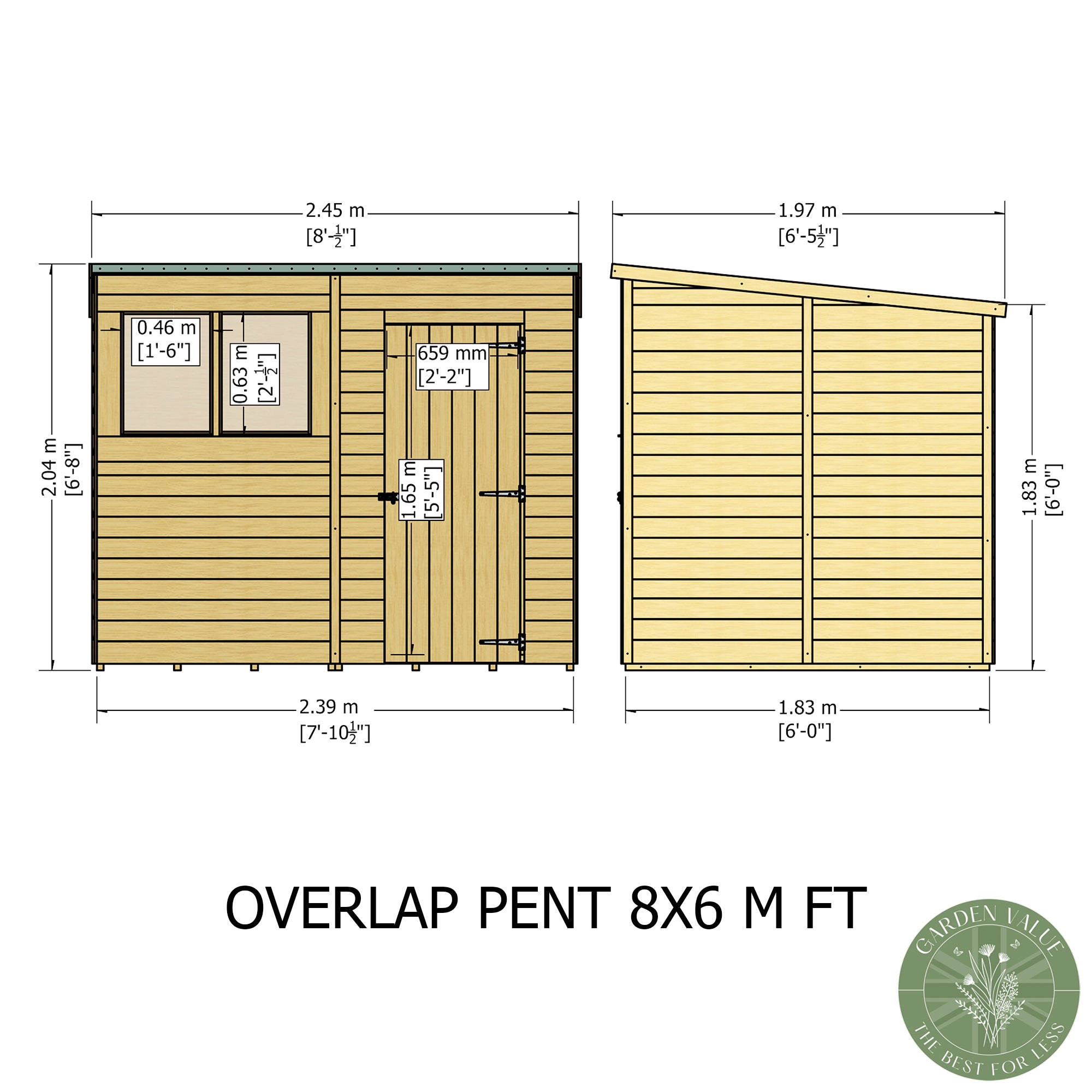Shire Pent Dip Treated Overlap Value Garden Shed 8x6
