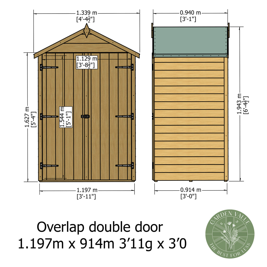 Shire Apex Dip Treated Overlap Garden Shed 4x3
