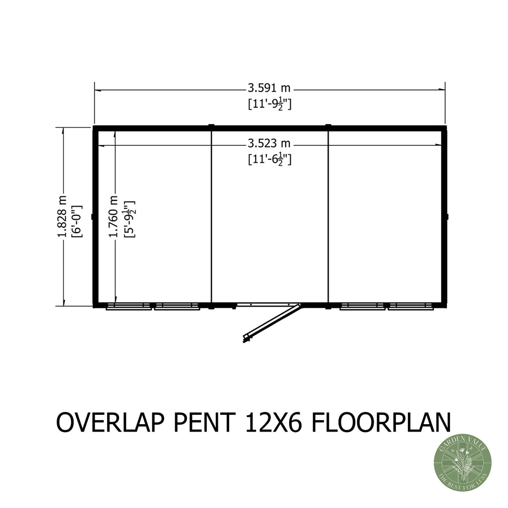 Shire Pent Dip Treated Overlap Value Garden Shed 12x6 With Windows