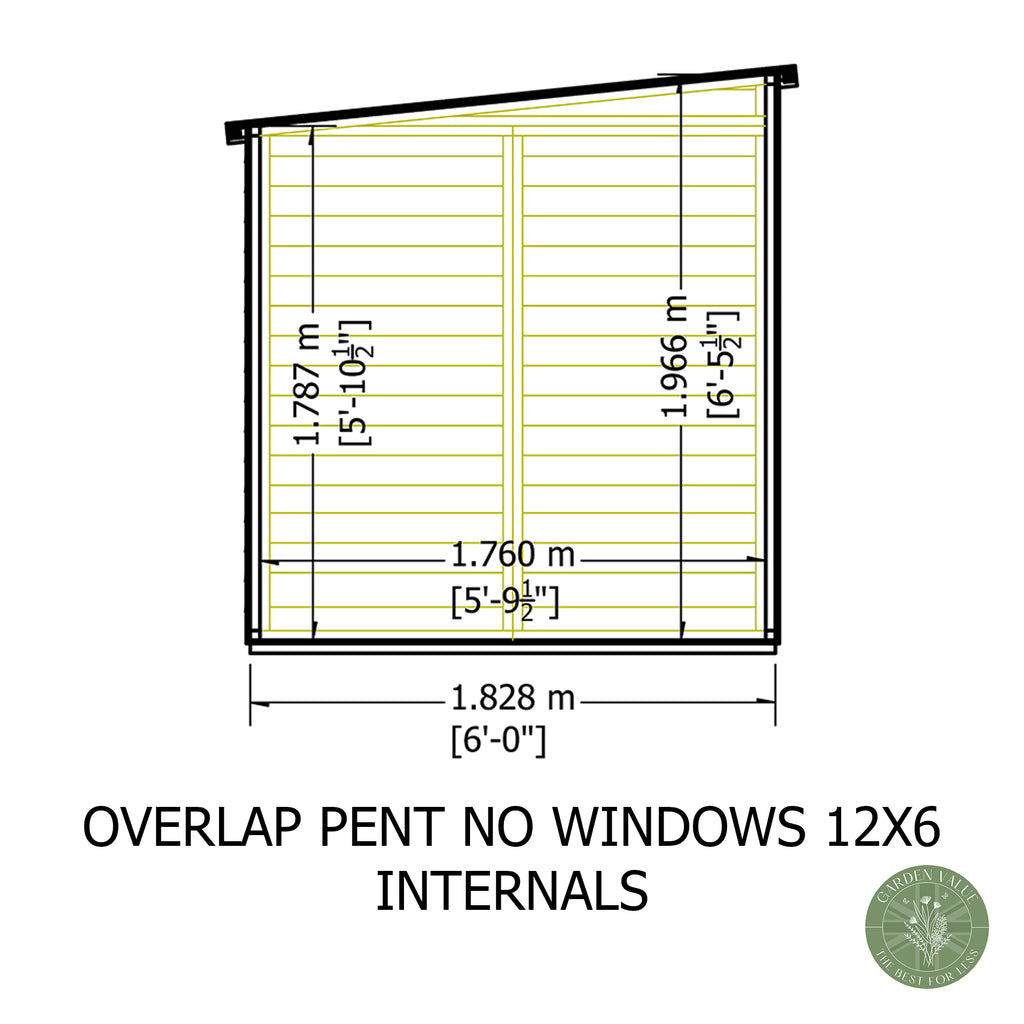 Shire Pent Dip Treated Overlap Value Garden Shed 12x6 Without Windows