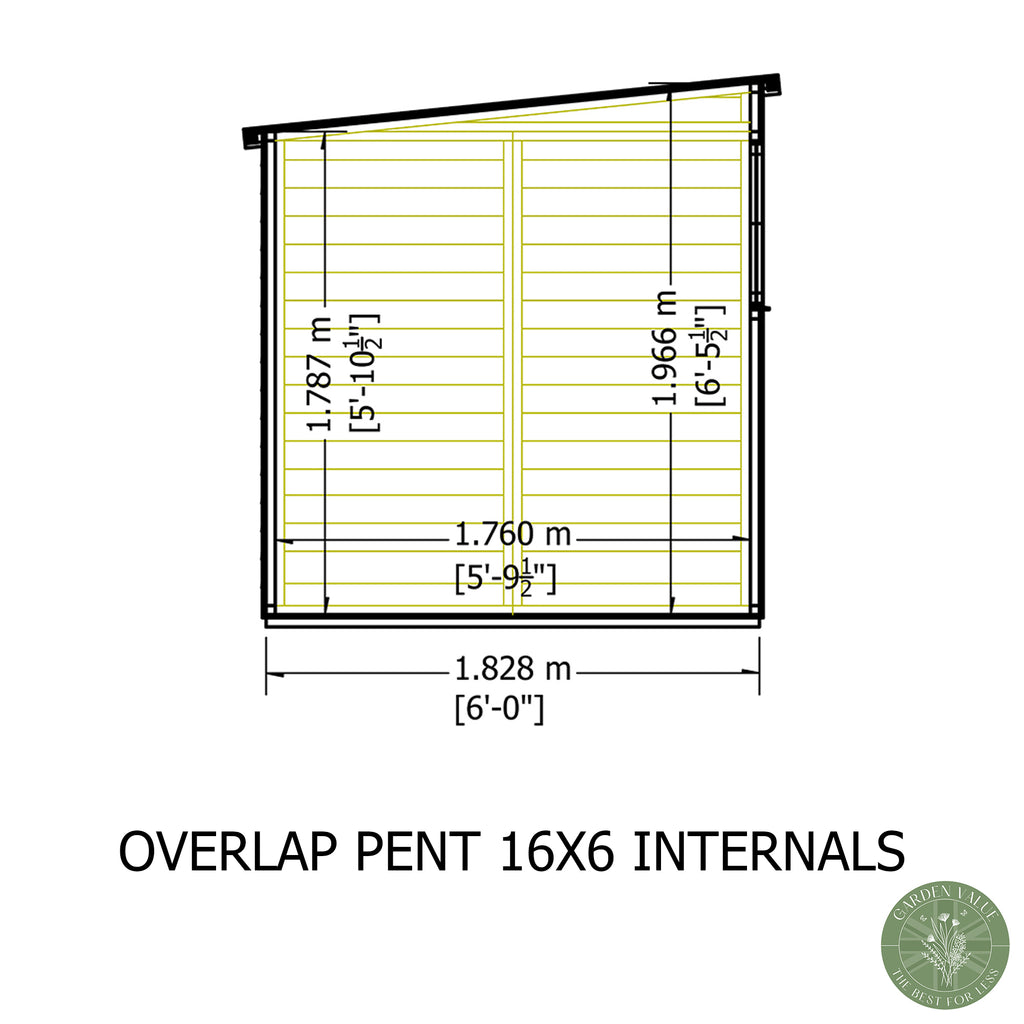 Shire Pent Dip Treated Overlap Value Garden Shed 16x6 With Windows