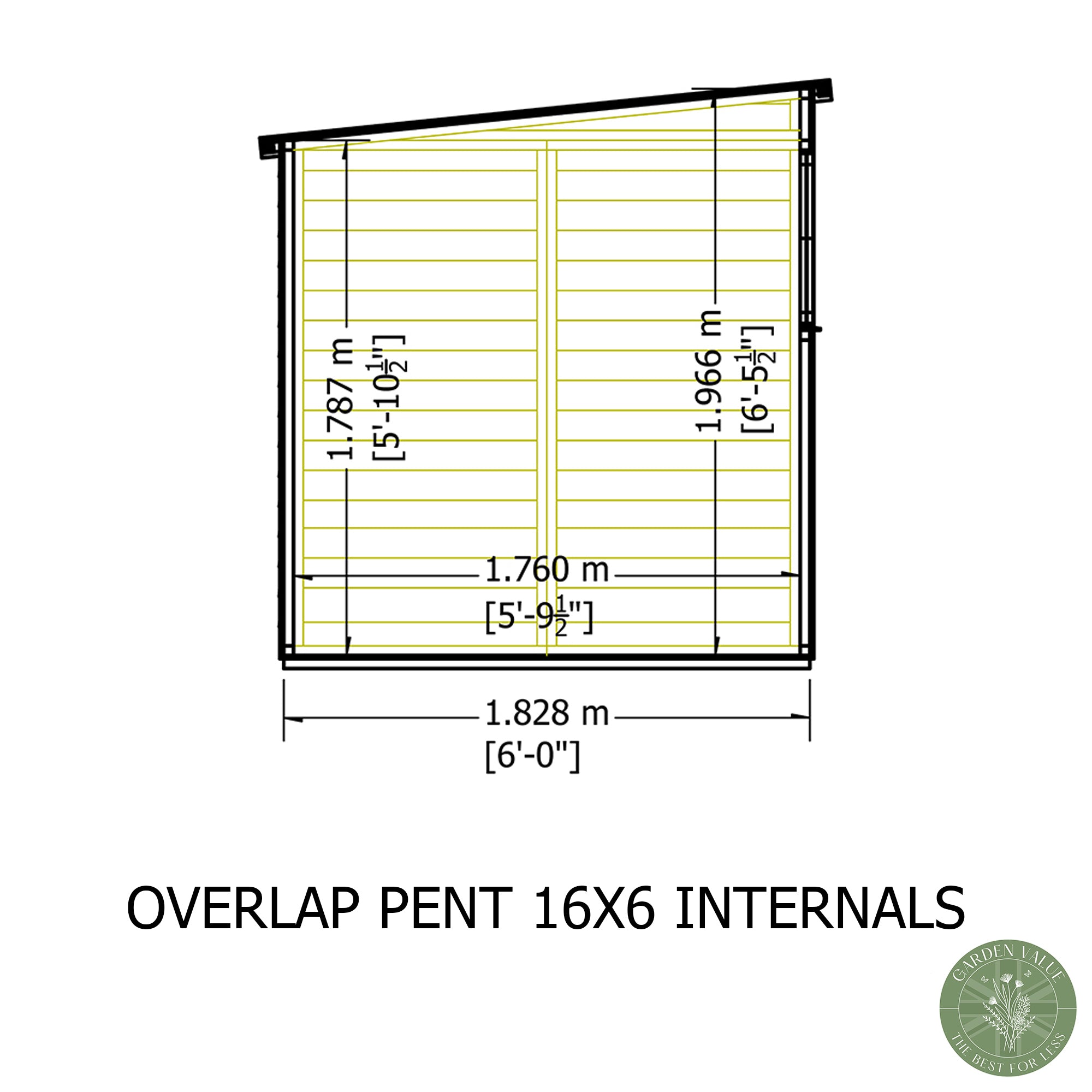 Shire Pent Dip Treated Overlap Value Garden Shed 16x6 With Windows