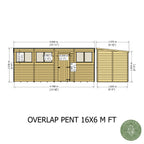 Shire Pent Dip Treated Overlap Value Garden Shed 16x6 With Windows