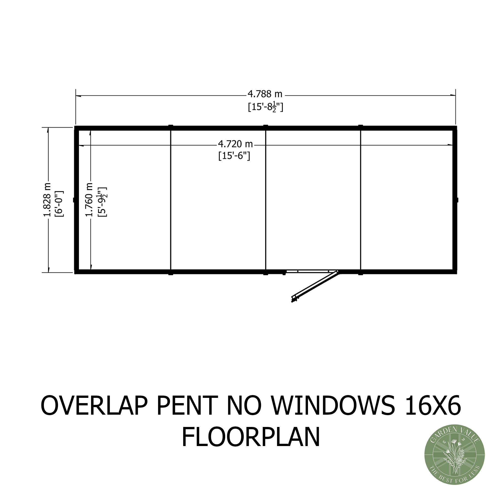 Shire Pent Dip Treated Overlap Value Garden Shed 16x6 Without Windows