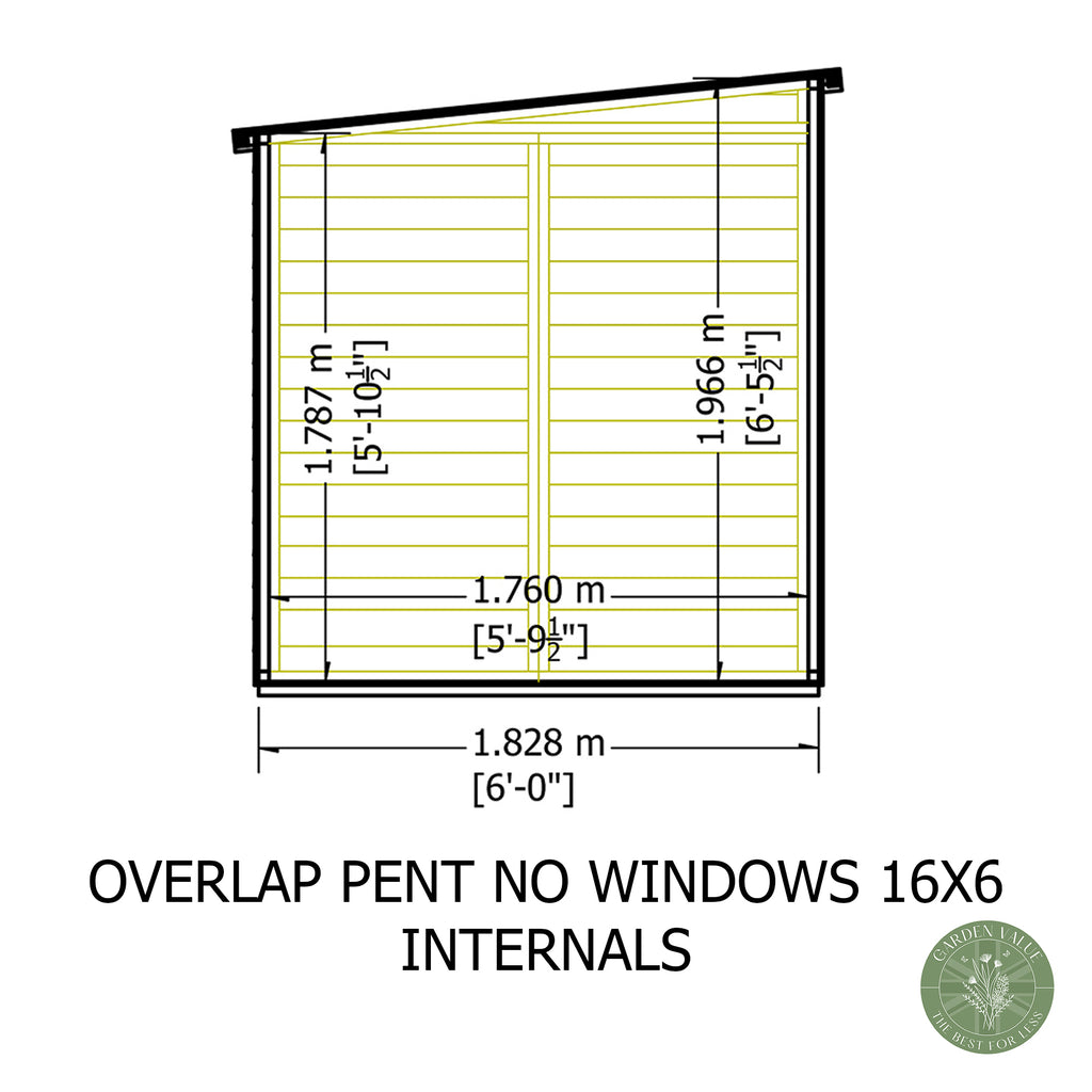 Shire Pent Dip Treated Overlap Value Garden Shed 16x6 Without Windows