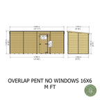 Shire Pent Dip Treated Overlap Value Garden Shed 16x6 Without Windows