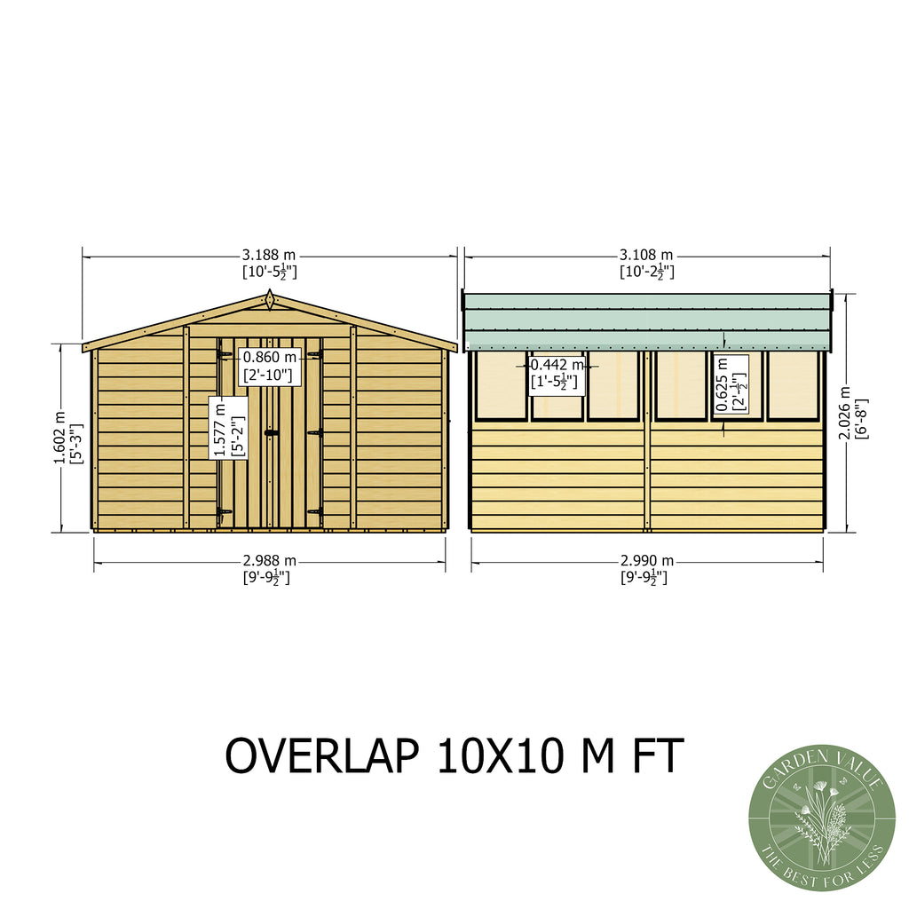 Shire Apex Dip Treated Overlap Garden Shed External Dimensions