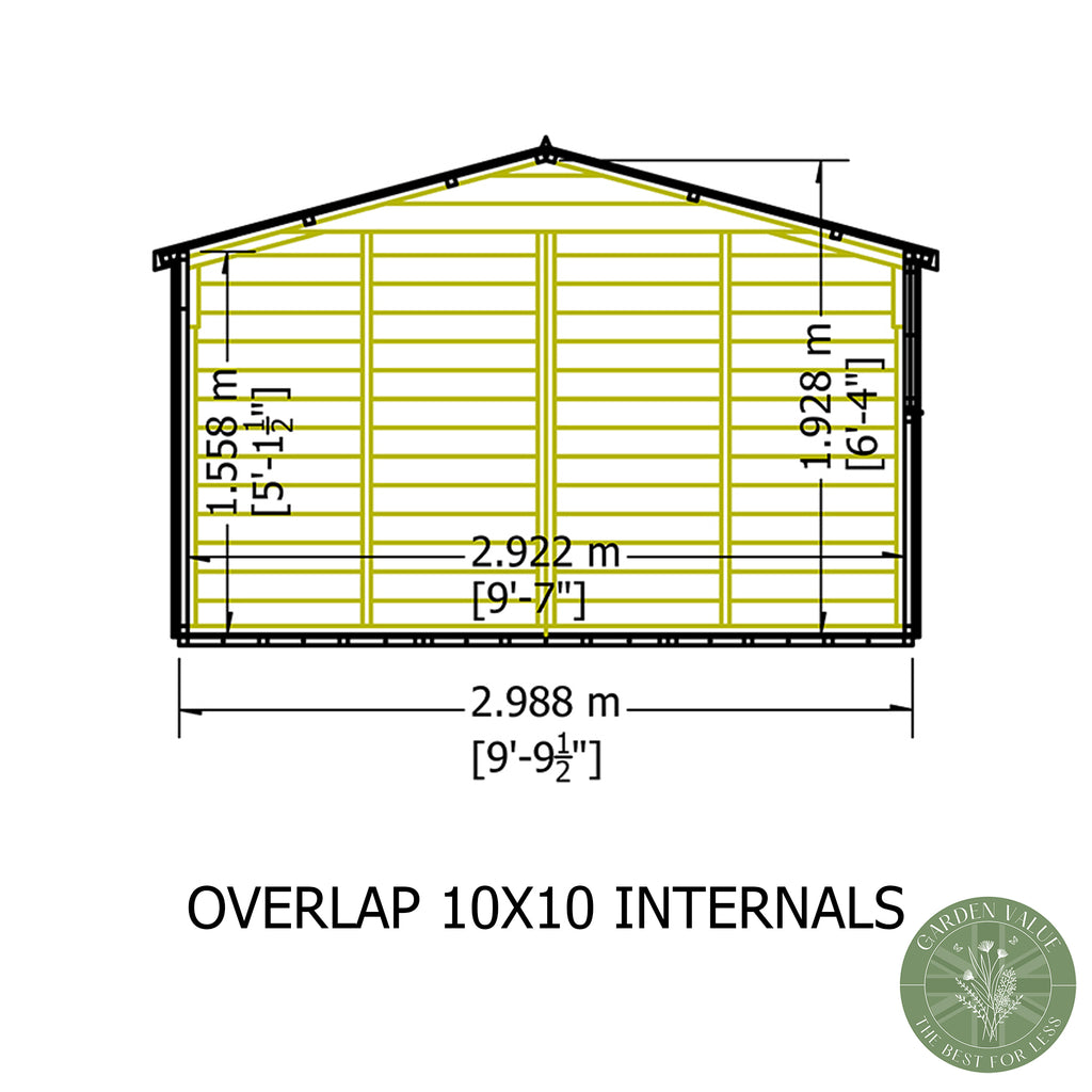 Shire Apex Dip Treated Overlap Garden Shed 10x10 Internal Dimensions