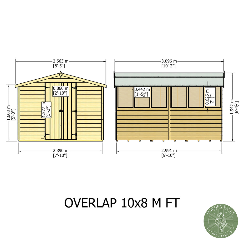 Shire Apex Dip Treated Overlap Garden Shed 10x8