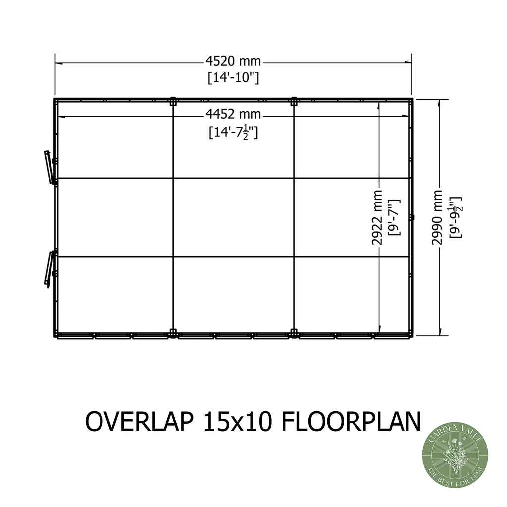 Shire Apex Dip Treated Overlap Garden Shed 15x10 Double Door With Windows Floorplan