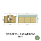 Shire Apex Dip Treated Overlap Garden Shed 15x10 Double Door Without Windows