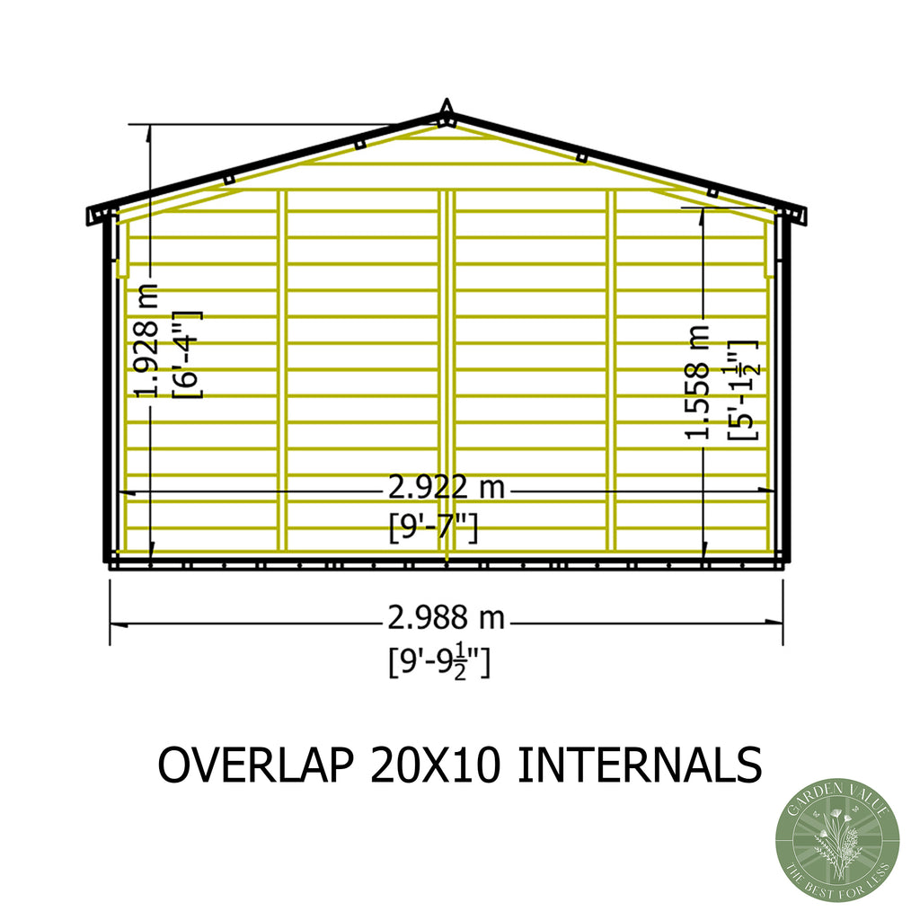Shire Apex Dip Treated Overlap Garden Shed 20x10