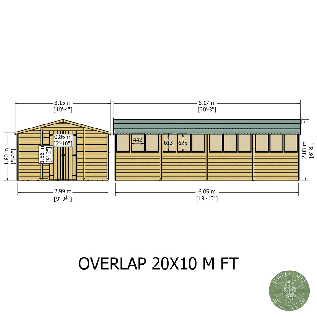 Shire Apex Dip Treated Overlap Garden Shed 20x10