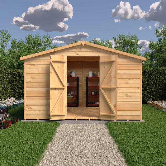 Shire Apex Dip Treated Overlap Garden Shed 10x10 Double Door With Windows