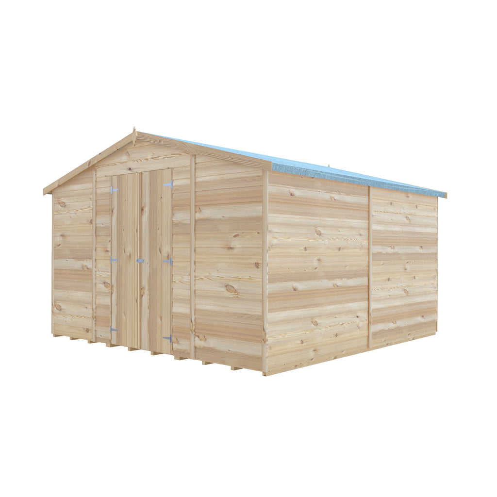 Shire Apex Dip Treated Overlap Garden Shed 10x10 Double Door Without Windows