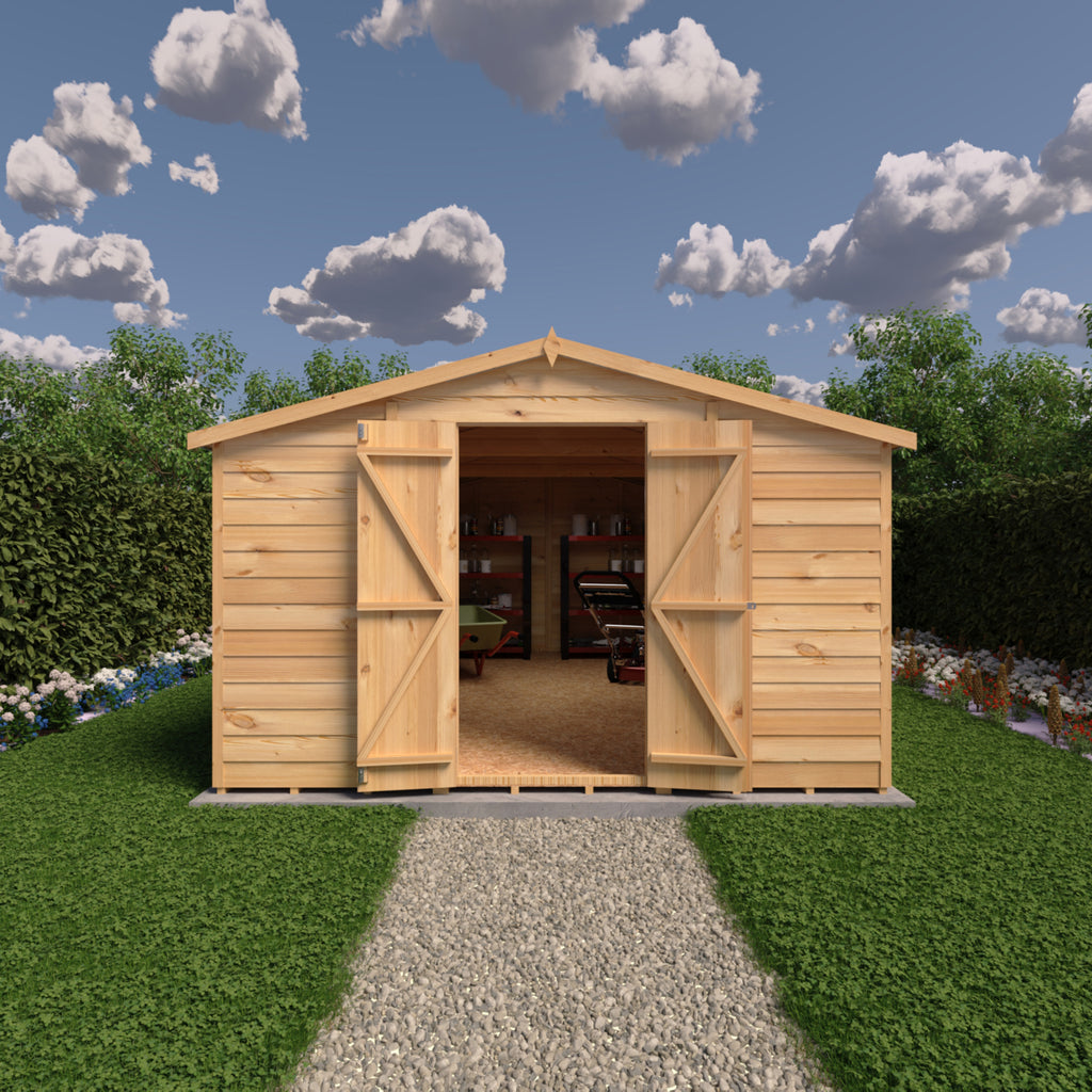 Shire Apex Dip Treated Overlap Garden Shed 15x10 Double Door Without Windows