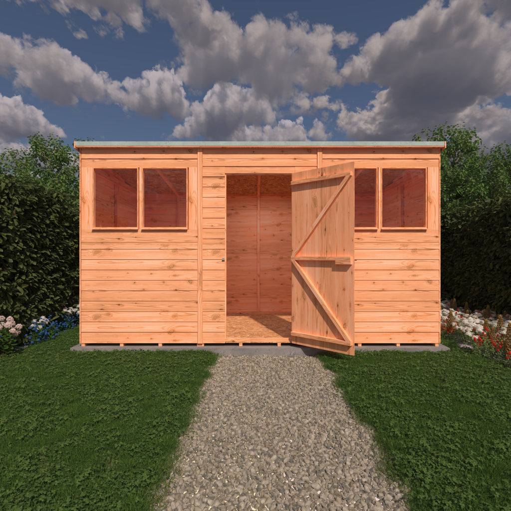 Shire Pent Dip Treated Overlap Value Garden Shed 12x6 With Windows