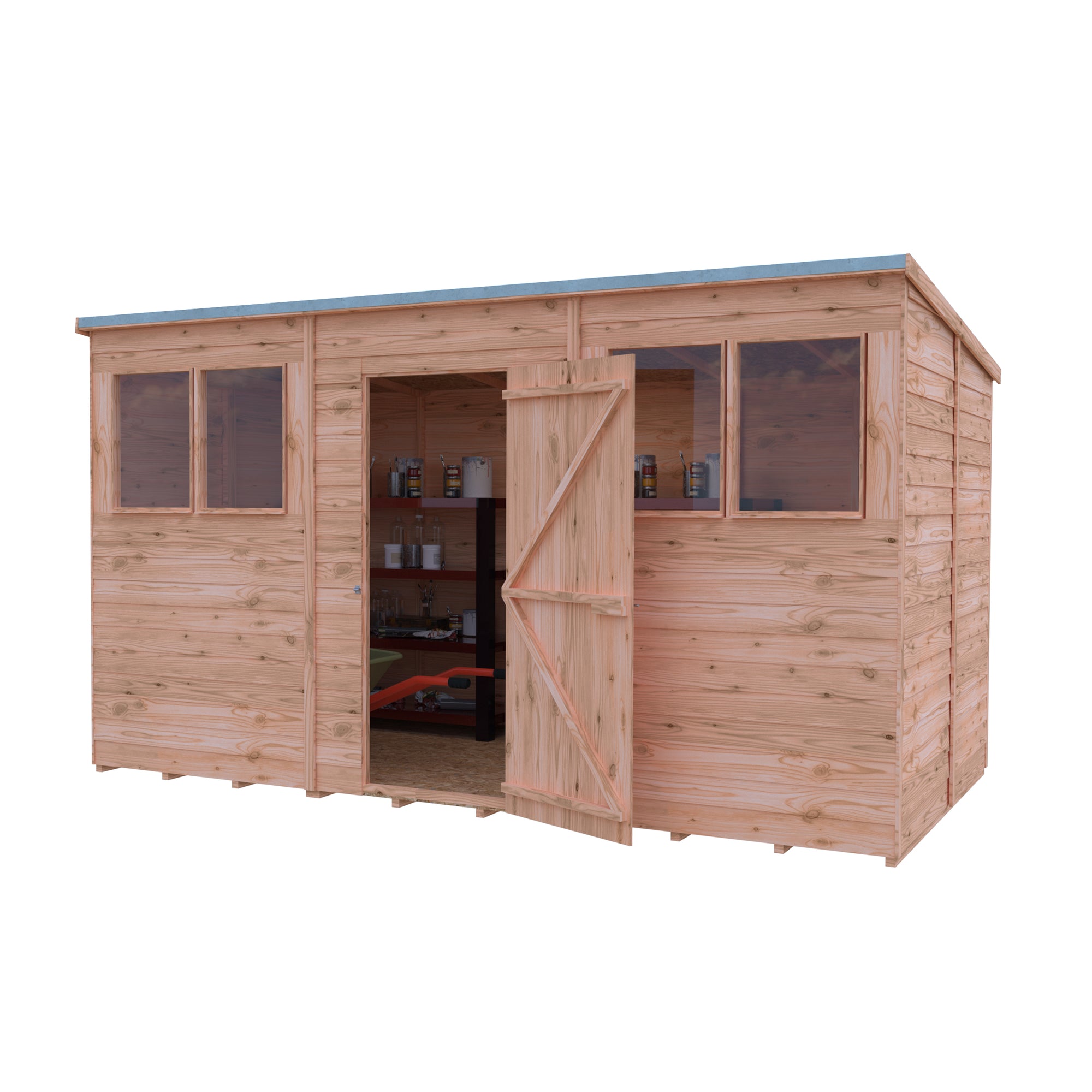 Shire Pent Dip Treated Overlap Value Garden Shed 12x6 With Windows