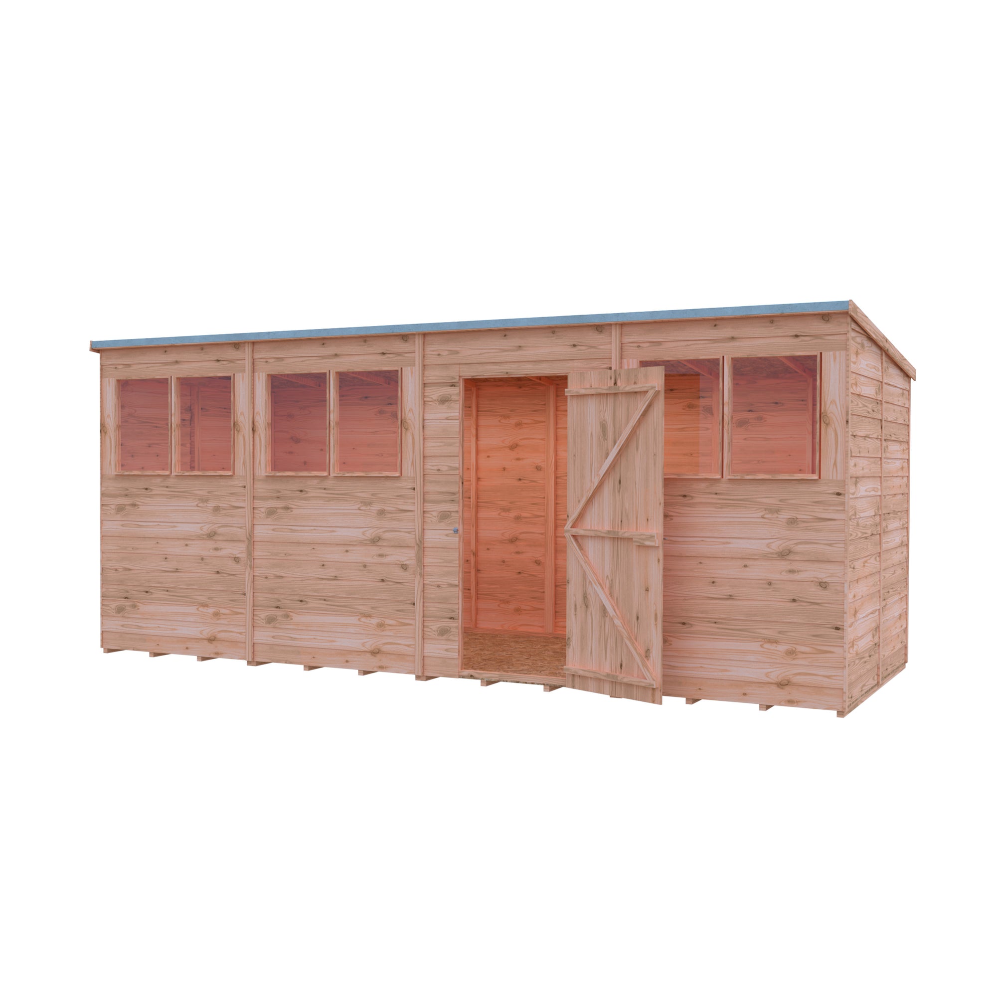 Shire Pent Dip Treated Overlap Value Garden Shed 16x6 With Windows