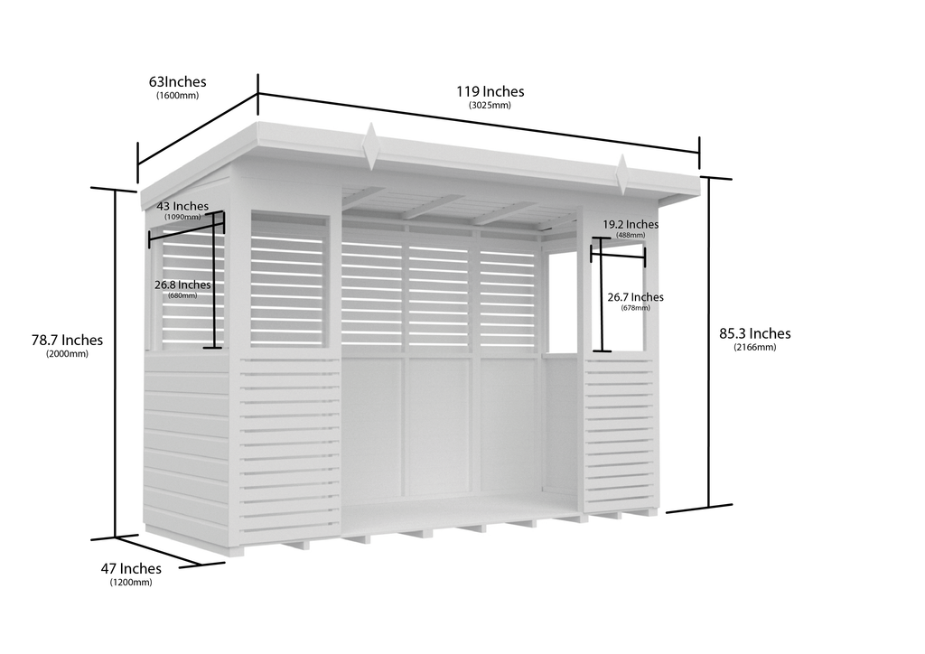 Elmstead Pent BBQ Shelter Dimensional Drawings