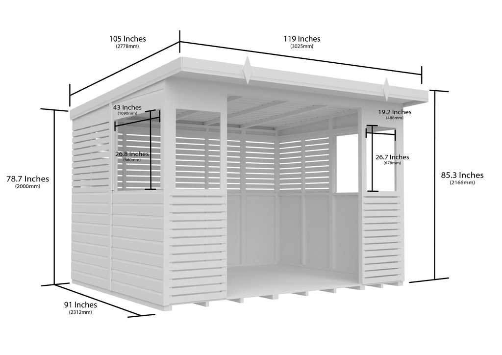 Elmstead Pent BBQ Shelter Dimensional Drawings