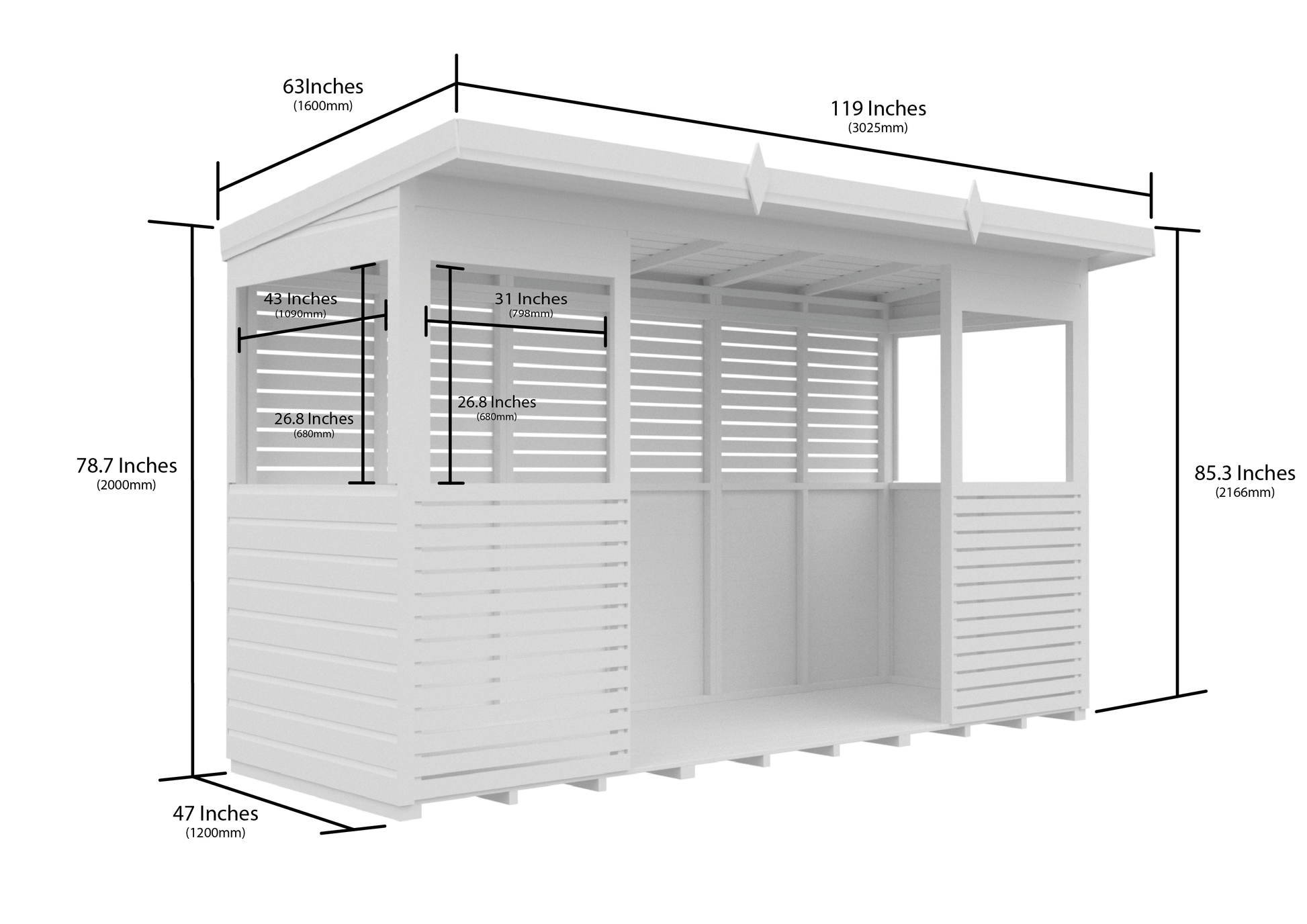 Elmstead Pent BBQ Shelter Dimensional Drawings