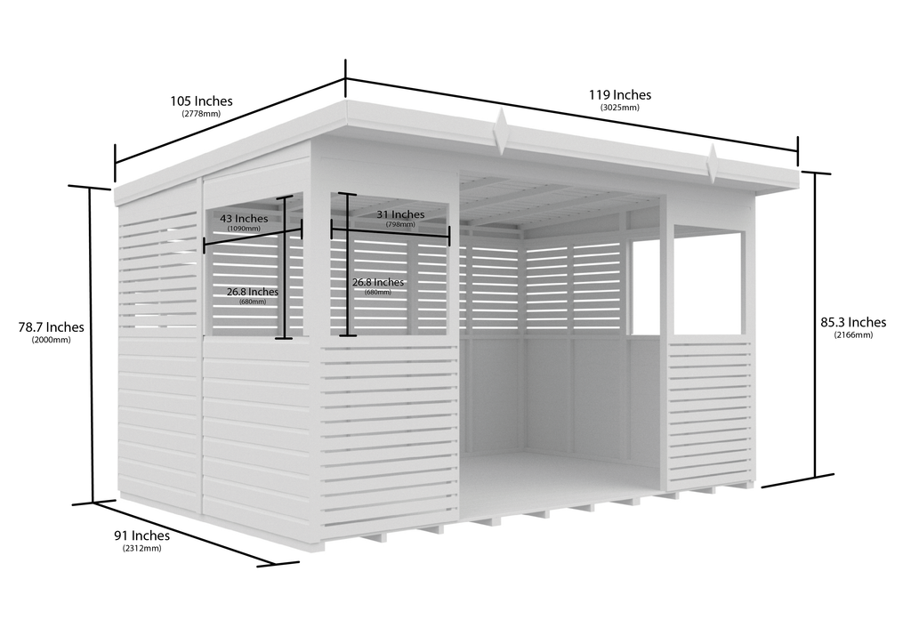 Elmstead Pent BBQ Shelter Dimensional Drawings