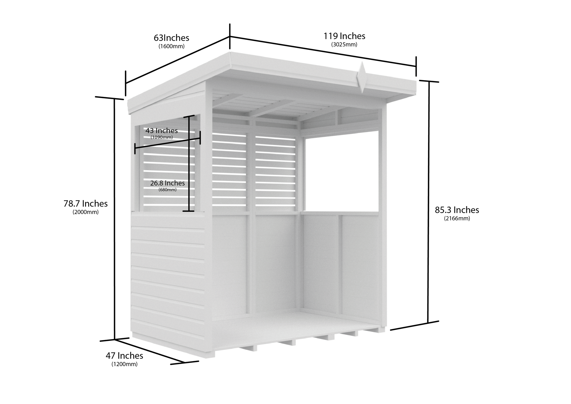 Elmstead Pent BBQ Shelter Dimensional Drawings