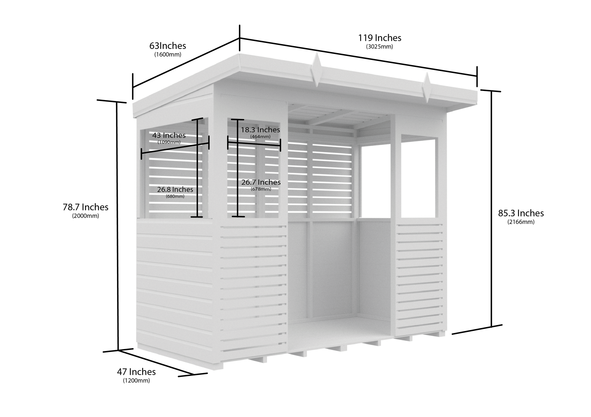 Elmstead Pent BBQ Shelter Dimensional Drawings