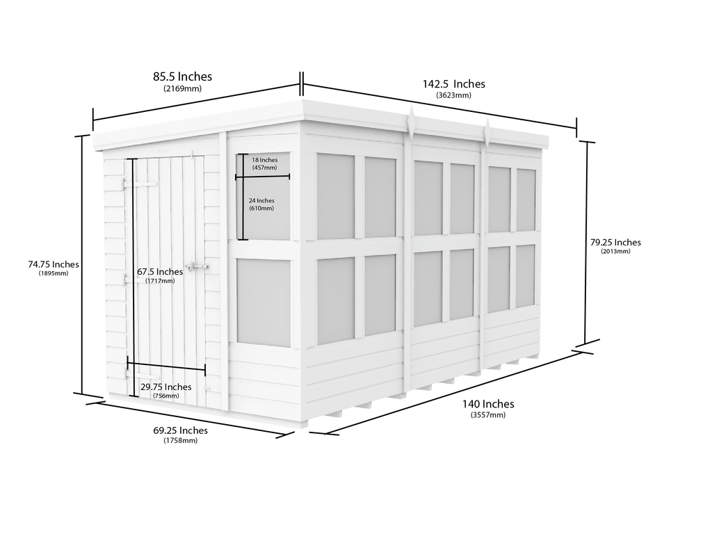Elmstead Pent Potting Shed Dimensional Drawings