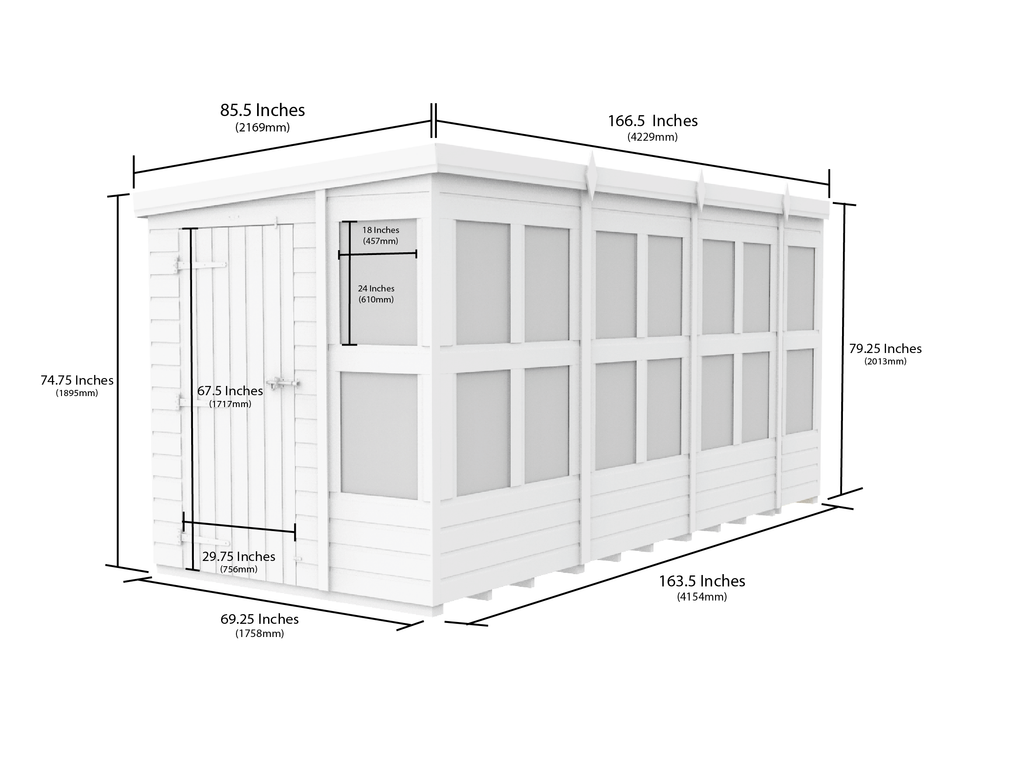 Elmstead Pent Potting Shed Dimensional Drawings