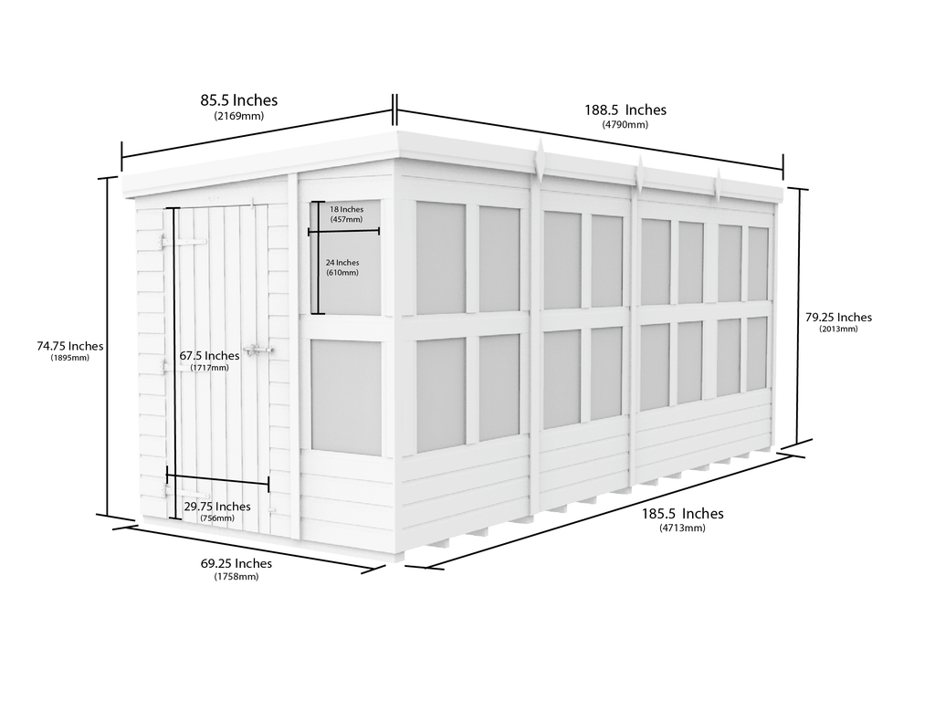 Elmstead Pent Potting Shed Dimensional Drawings