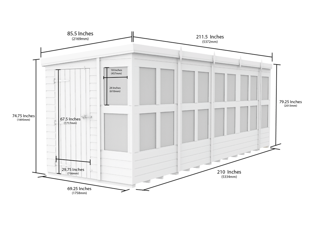 Elmstead Pent Potting Shed Dimensional Drawings