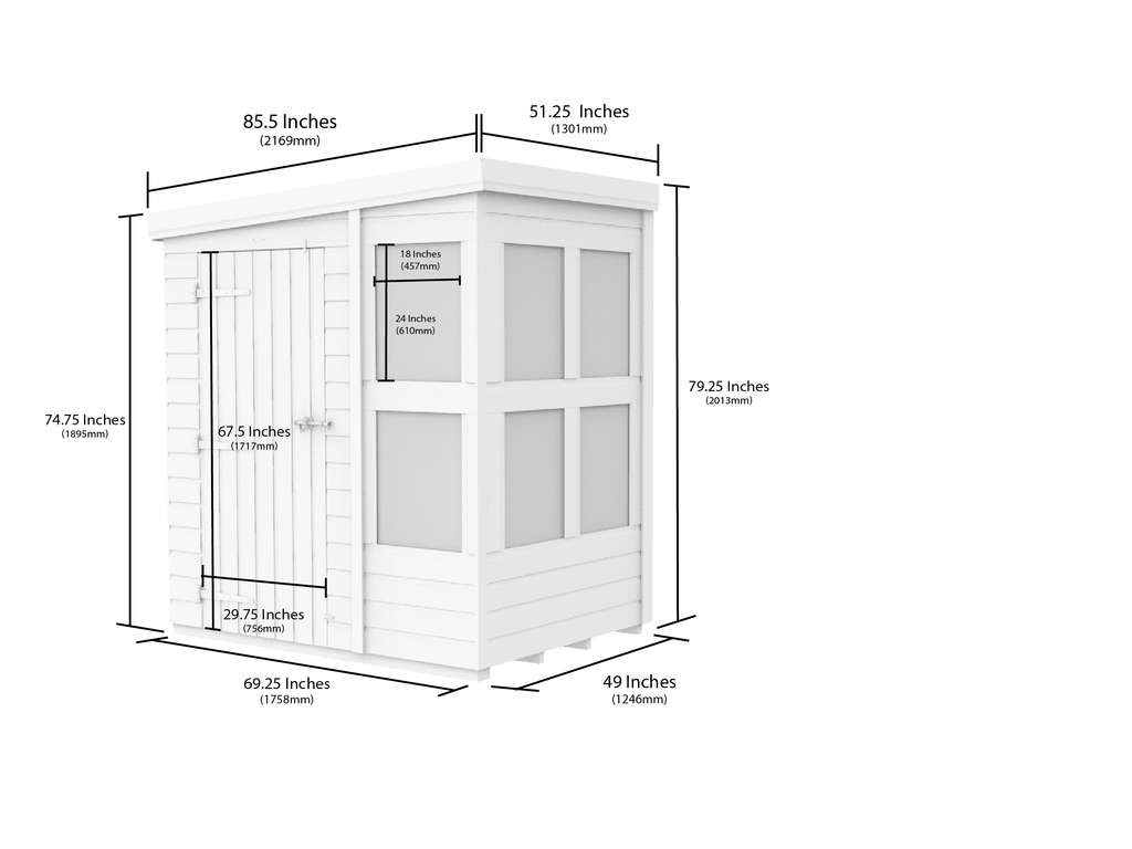 Elmstead Pent Potting Shed Dimensional Drawings