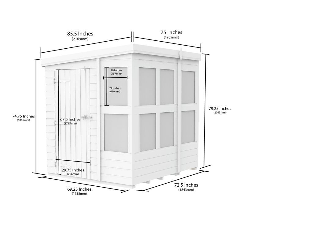 Elmstead Pent Potting Shed Dimensional Drawings