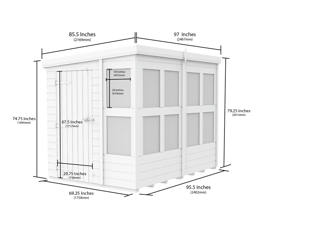 Elmstead Pent Potting Shed Dimensional Drawings