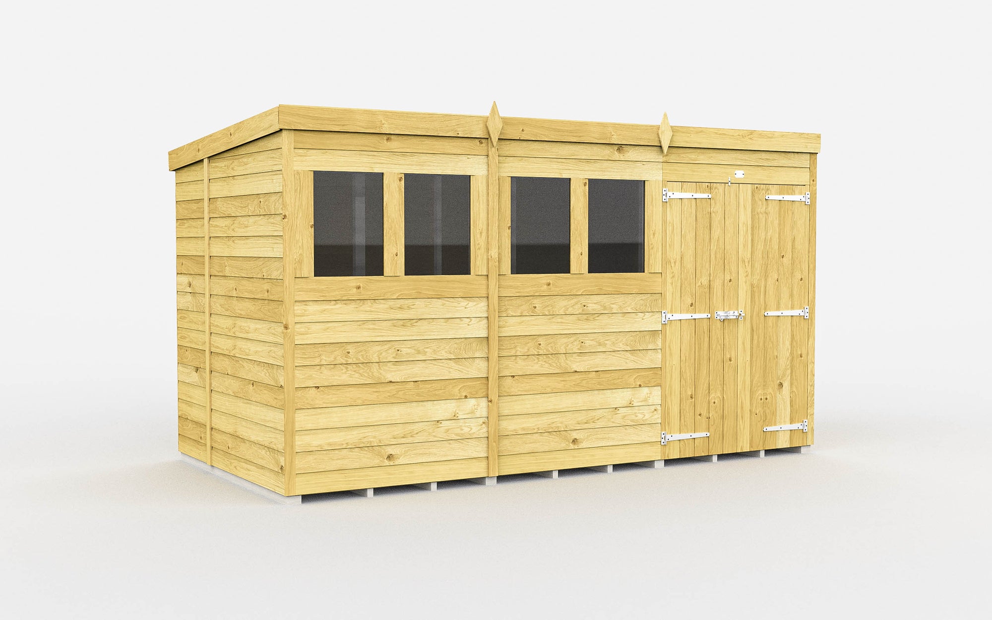Elmstead Pent Shed Double Door With Windows External View