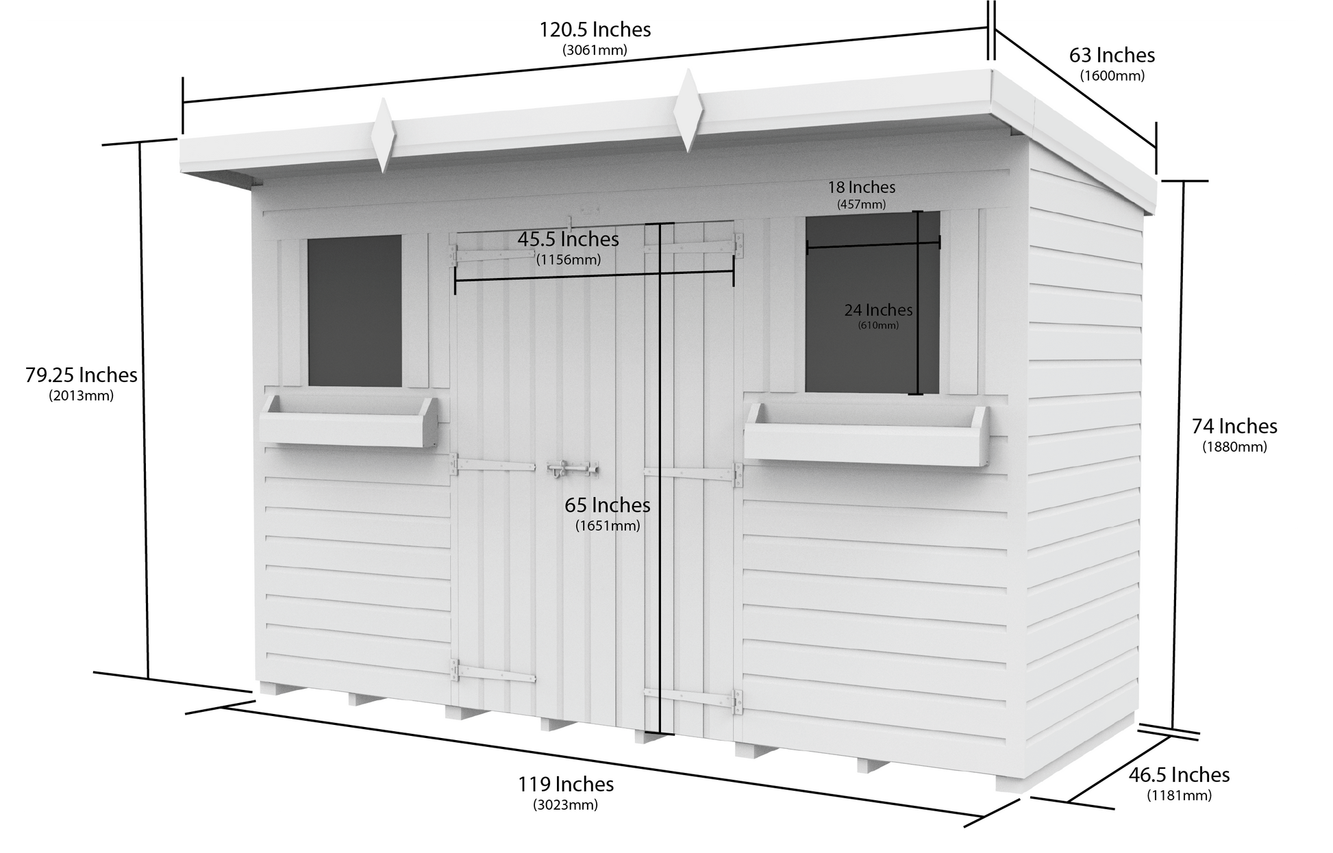 Elmstead Pent Summer Shed Dimensional Drawings