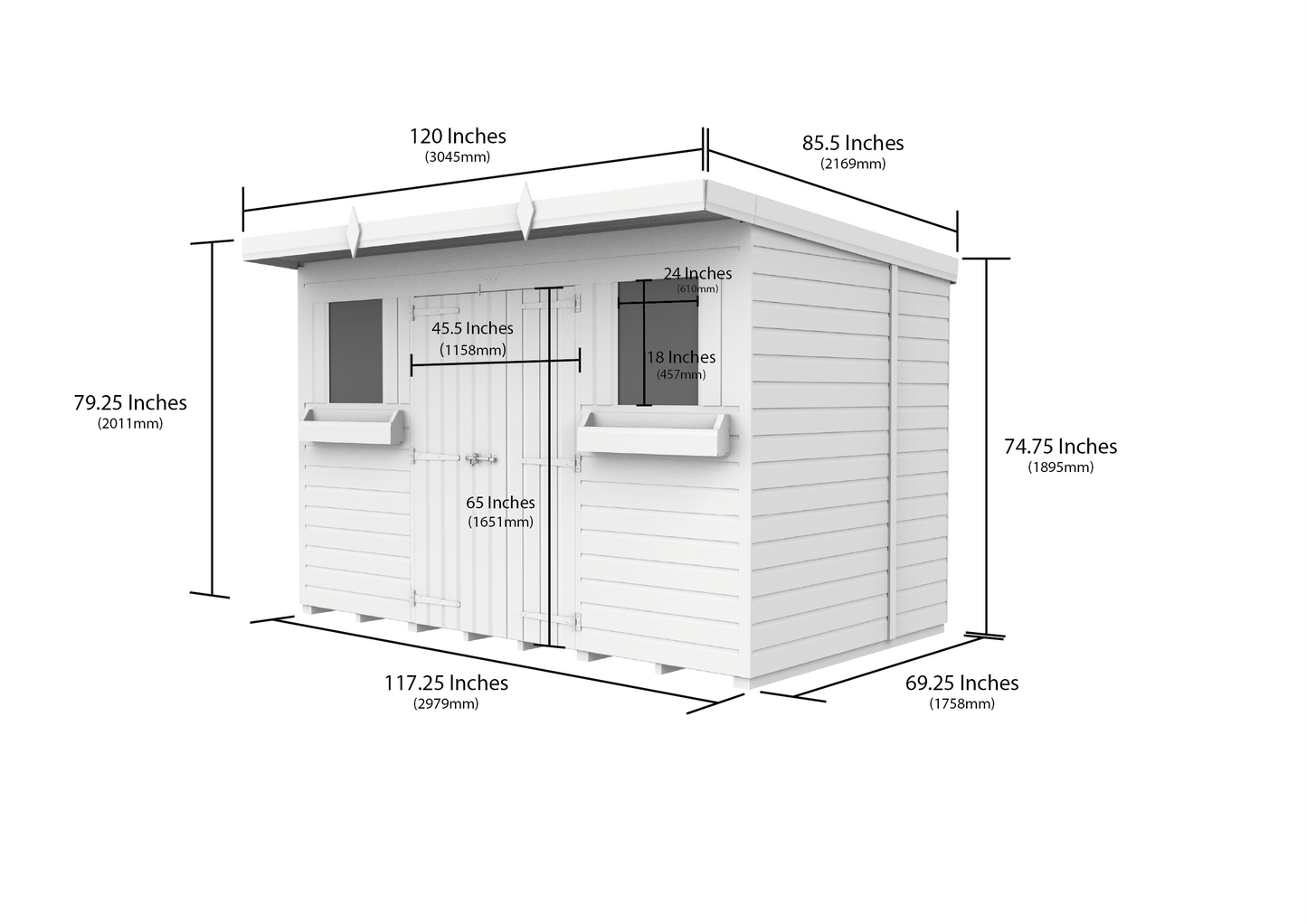 Elmstead Pent Summer Shed Dimensional Drawings