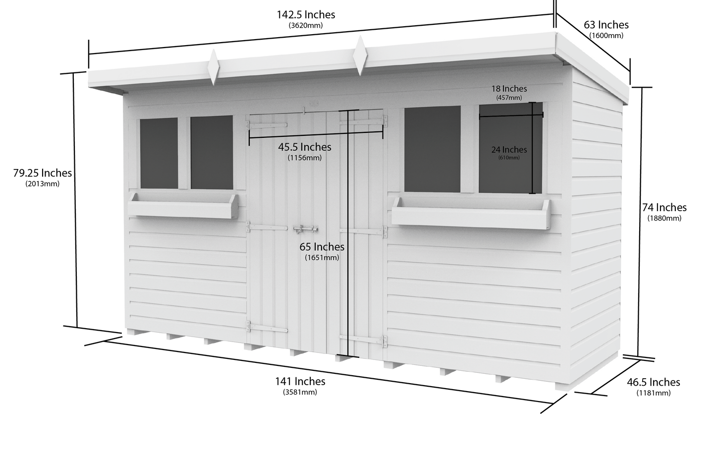 Elmstead Pent Summer Shed Dimensional Drawings