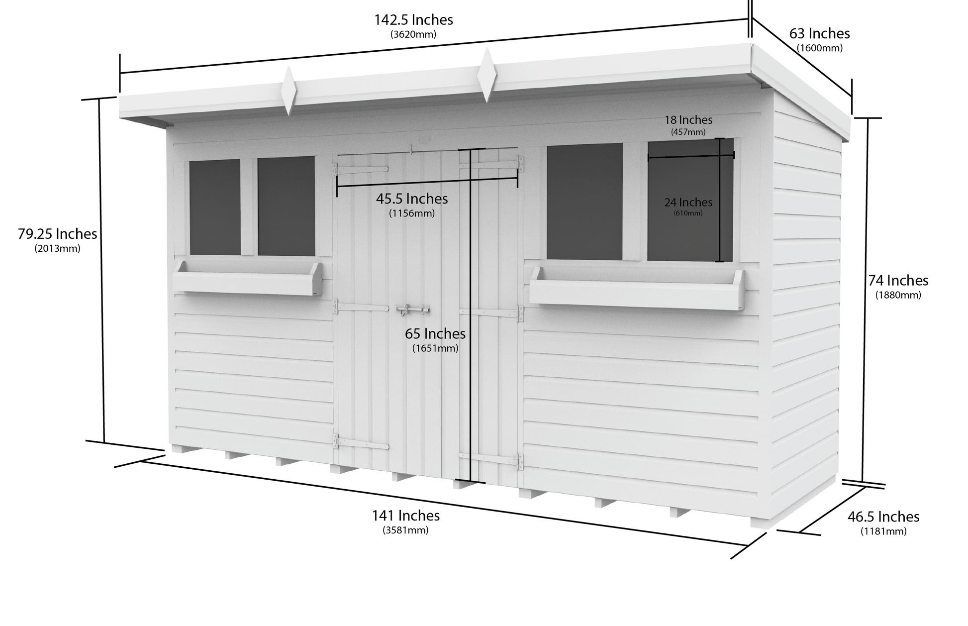 Elmstead Pent Summer Shed Dimensional Drawings
