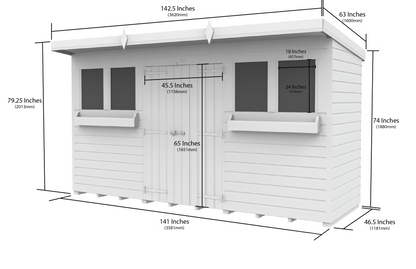 Elmstead Pent Summer Shed Dimensional Drawings