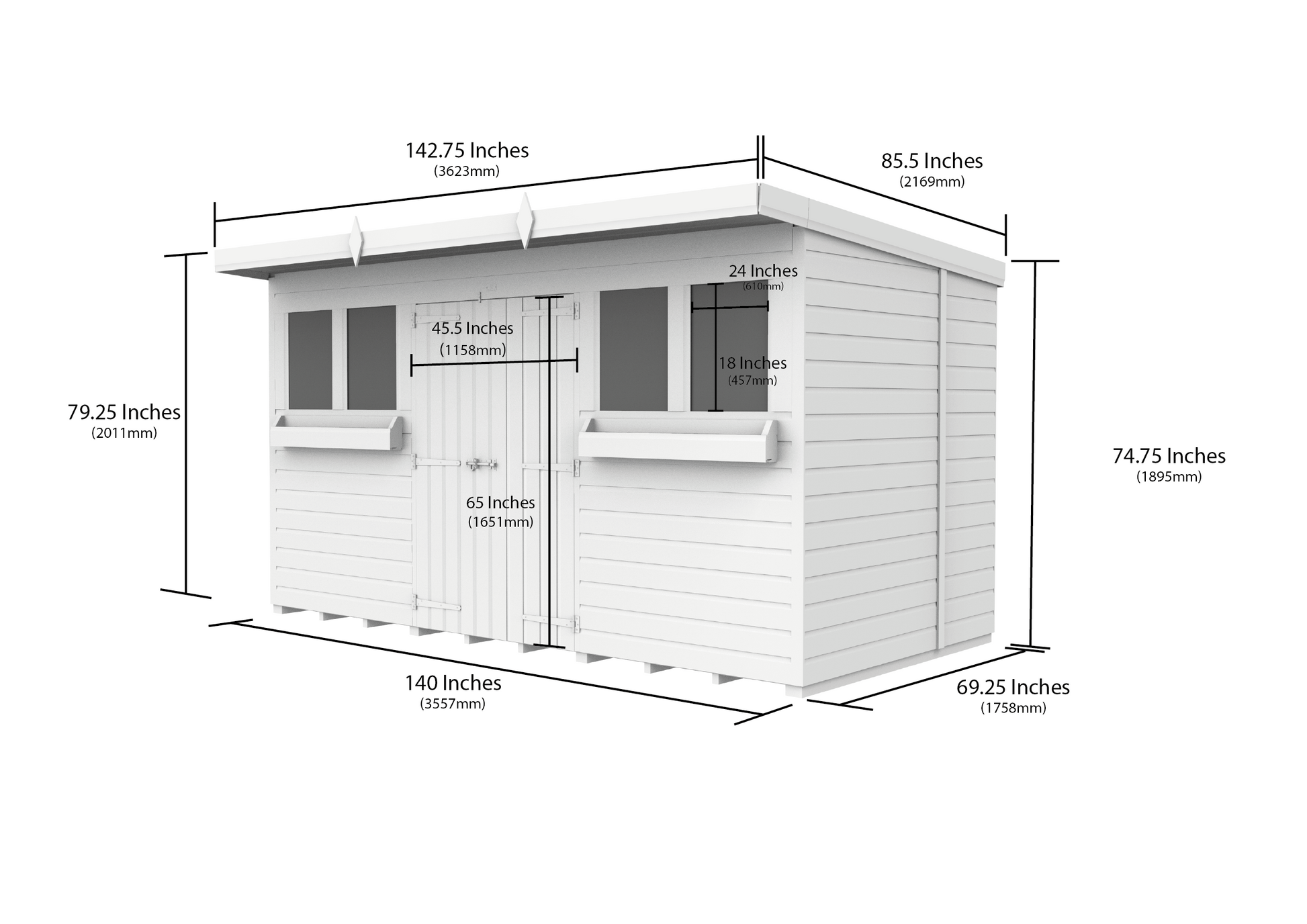 Elmstead Pent Summer Shed Dimensional Drawings