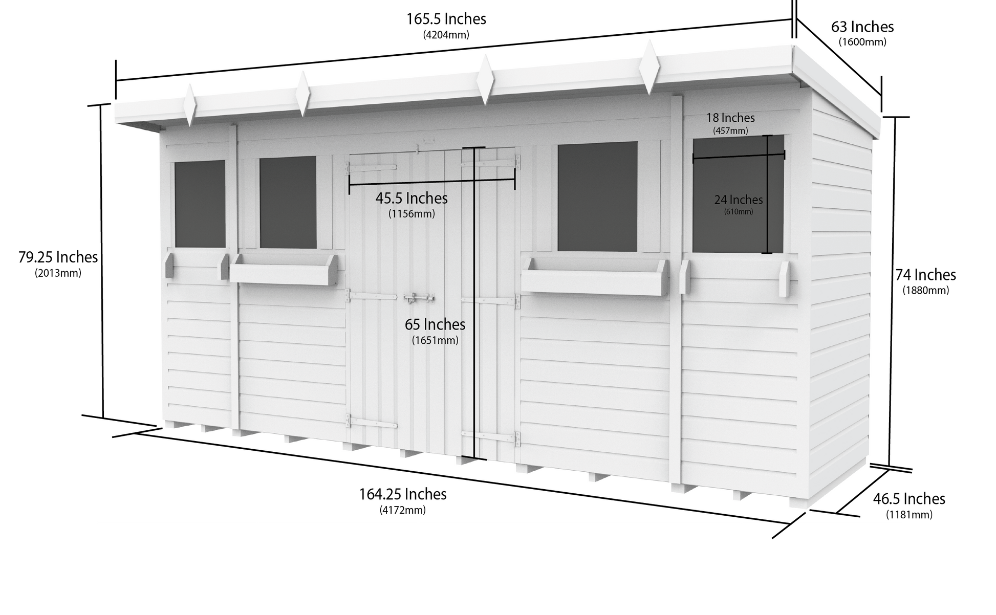 Elmstead Pent Summer Shed Dimensional Drawings
